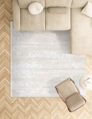Snow White 5' 3 x 5' 3 Hermitage Square Area Rug 55% Polypropylene & 45% Polyester Easy Clean Stain-Resistant Carpet for Living, Office, Dorm Rooms for Sale at Rug Engine