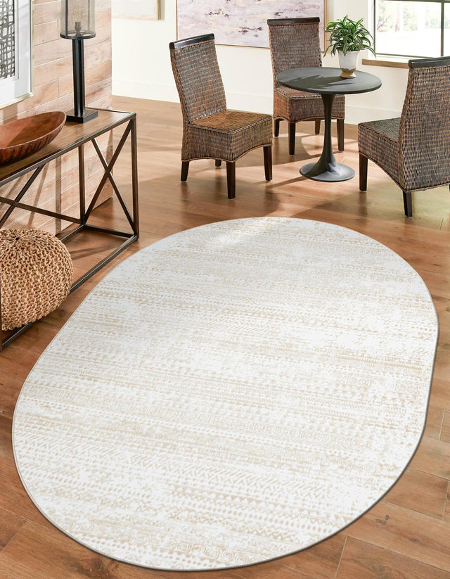Snow White 5' 3 x 8' Hermitage Oval Area Rug 55% Polypropylene & 45% Polyester Easy Clean Stain-Resistant Carpet for Living, Office, Dorm Rooms for Sale at Rug Engine
