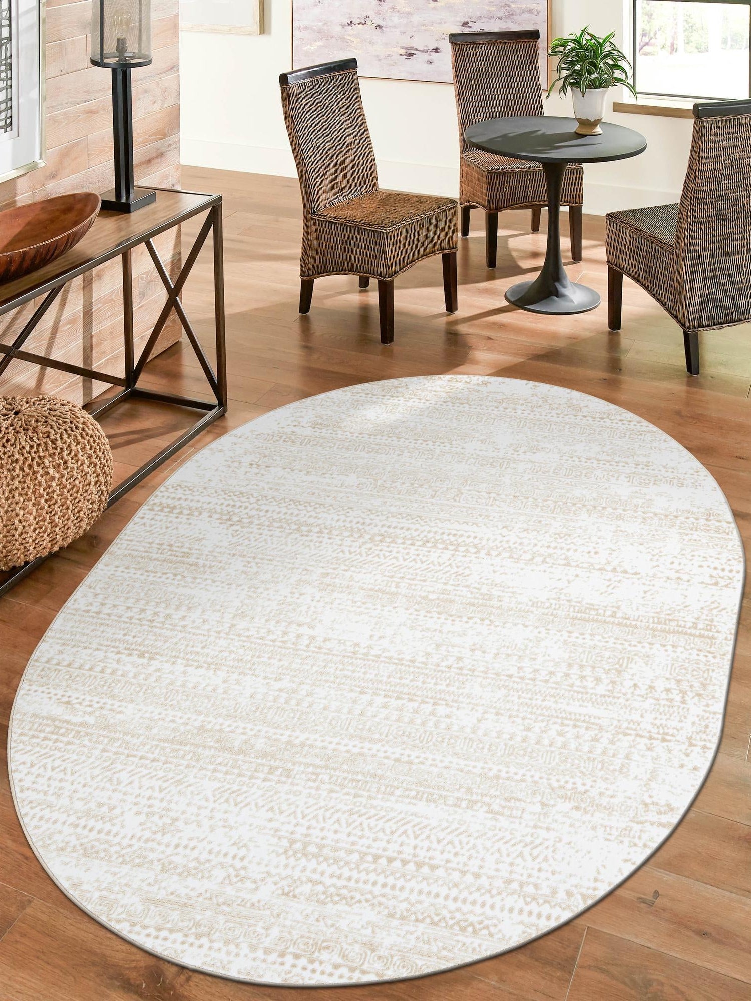 Snow White 7' x 10' Hermitage Oval Area Rug 55% Polypropylene & 45% Polyester Easy Clean Stain-Resistant Carpet for Living, Office, Dorm Rooms for Sale at Rug Engine