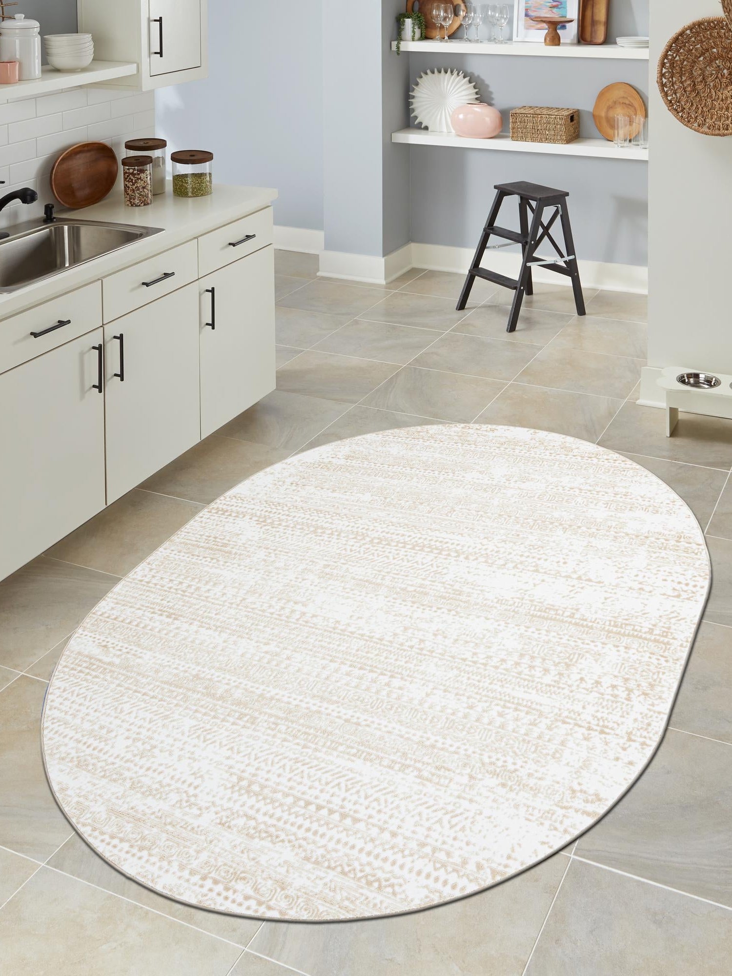 Snow White 7' x 10' Hermitage Oval Area Rug 55% Polypropylene & 45% Polyester Easy Clean Stain-Resistant Carpet for Living, Office, Dorm Rooms for Sale at Rug Engine