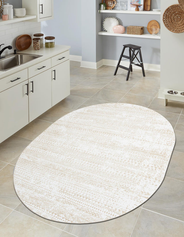 Snow White 5' 3 x 8' Hermitage Oval Area Rug 55% Polypropylene & 45% Polyester Easy Clean Stain-Resistant Carpet for Living, Office, Dorm Rooms for Sale at Rug Engine