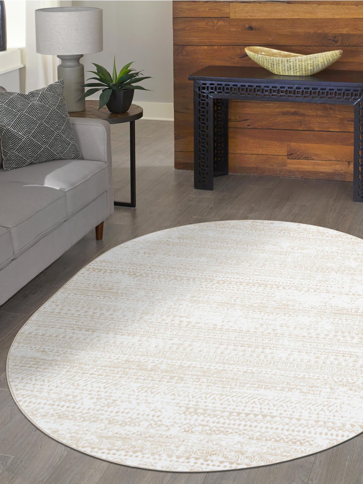 Snow White 5' 3 x 8' Hermitage Oval Area Rug 55% Polypropylene & 45% Polyester Easy Clean Stain-Resistant Carpet for Living, Office, Dorm Rooms for Sale at Rug Engine