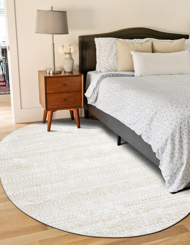 Snow White 7' x 10' Hermitage Oval Area Rug 55% Polypropylene & 45% Polyester Easy Clean Stain-Resistant Carpet for Living, Office, Dorm Rooms for Sale at Rug Engine