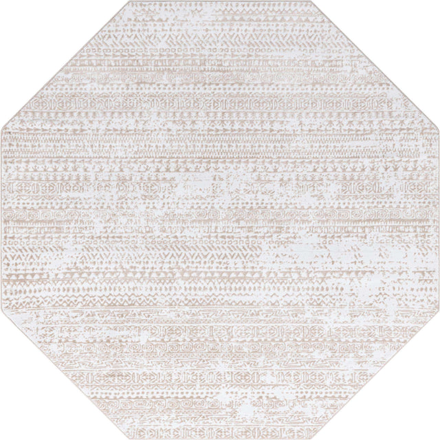 Snow White 7' 10 x 7' 10 Hermitage Octagon Area Rug 55% Polypropylene & 45% Polyester Easy Clean Stain-Resistant Carpet for Living, Office, Dorm Rooms for Sale at Rug Engine