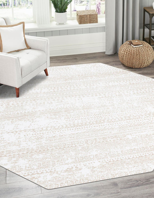 Snow White 7' 10 x 7' 10 Hermitage Octagon Area Rug 55% Polypropylene & 45% Polyester Easy Clean Stain-Resistant Carpet for Living, Office, Dorm Rooms for Sale at Rug Engine