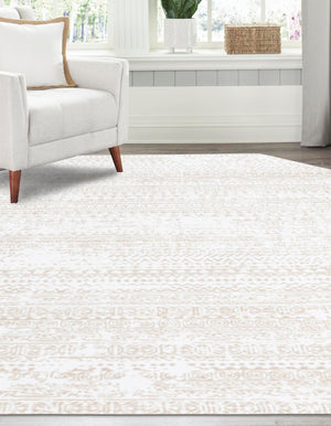 Snow White 5' 3 x 5' 3 Hermitage Octagon Area Rug 55% Polypropylene & 45% Polyester Easy Clean Stain-Resistant Carpet for Living, Office, Dorm Rooms for Sale at Rug Engine