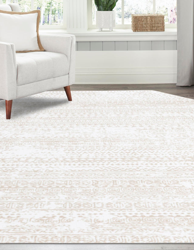 Snow White 5' 3 x 5' 3 Hermitage Octagon Area Rug 55% Polypropylene & 45% Polyester Easy Clean Stain-Resistant Carpet for Living, Office, Dorm Rooms for Sale at Rug Engine