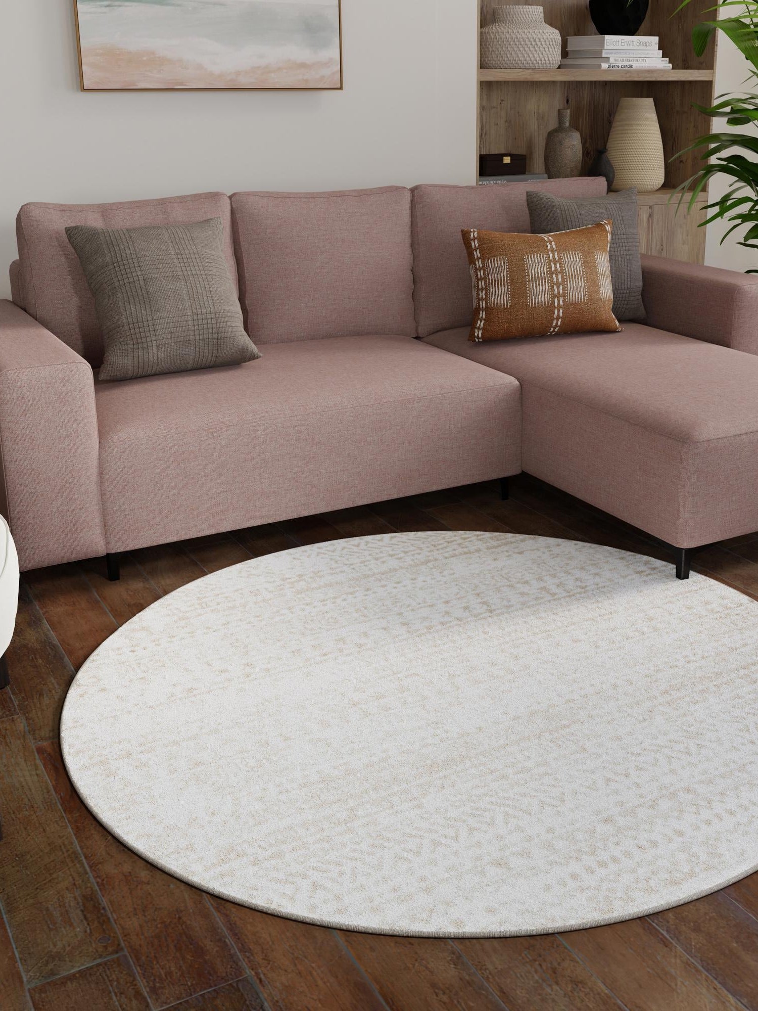 Snow White 7' 10 x 7' 10 Hermitage Round Area Rug 55% Polypropylene & 45% Polyester Easy Clean Stain-Resistant Carpet for Living, Office, Dorm Rooms for Sale at Rug Engine