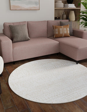 Snow White 7' 10 x 7' 10 Hermitage Round Area Rug 55% Polypropylene & 45% Polyester Easy Clean Stain-Resistant Carpet for Living, Office, Dorm Rooms for Sale at Rug Engine