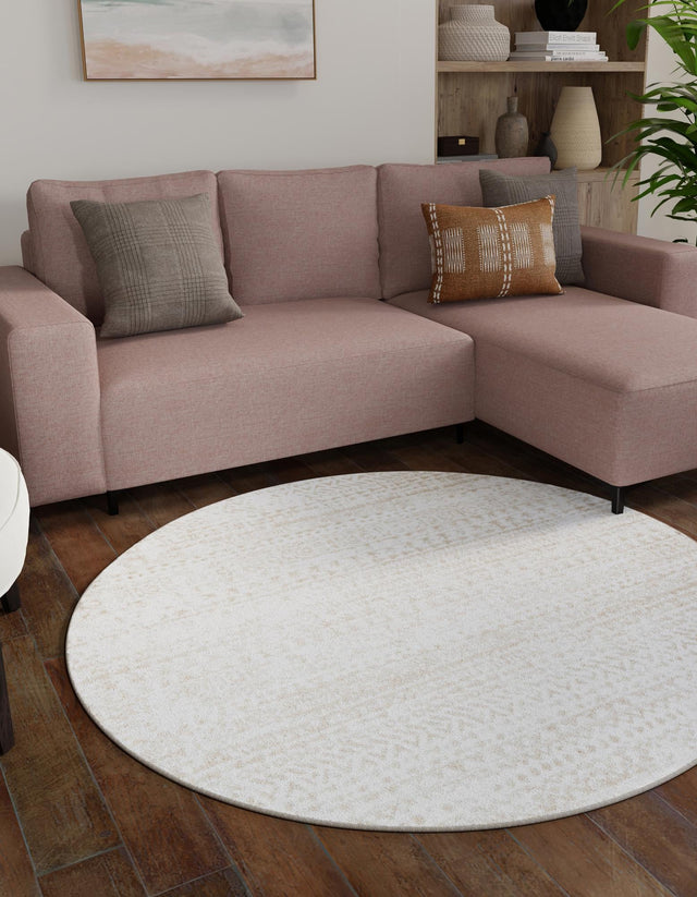 Snow White 7' 10 x 7' 10 Hermitage Round Area Rug 55% Polypropylene & 45% Polyester Easy Clean Stain-Resistant Carpet for Living, Office, Dorm Rooms for Sale at Rug Engine