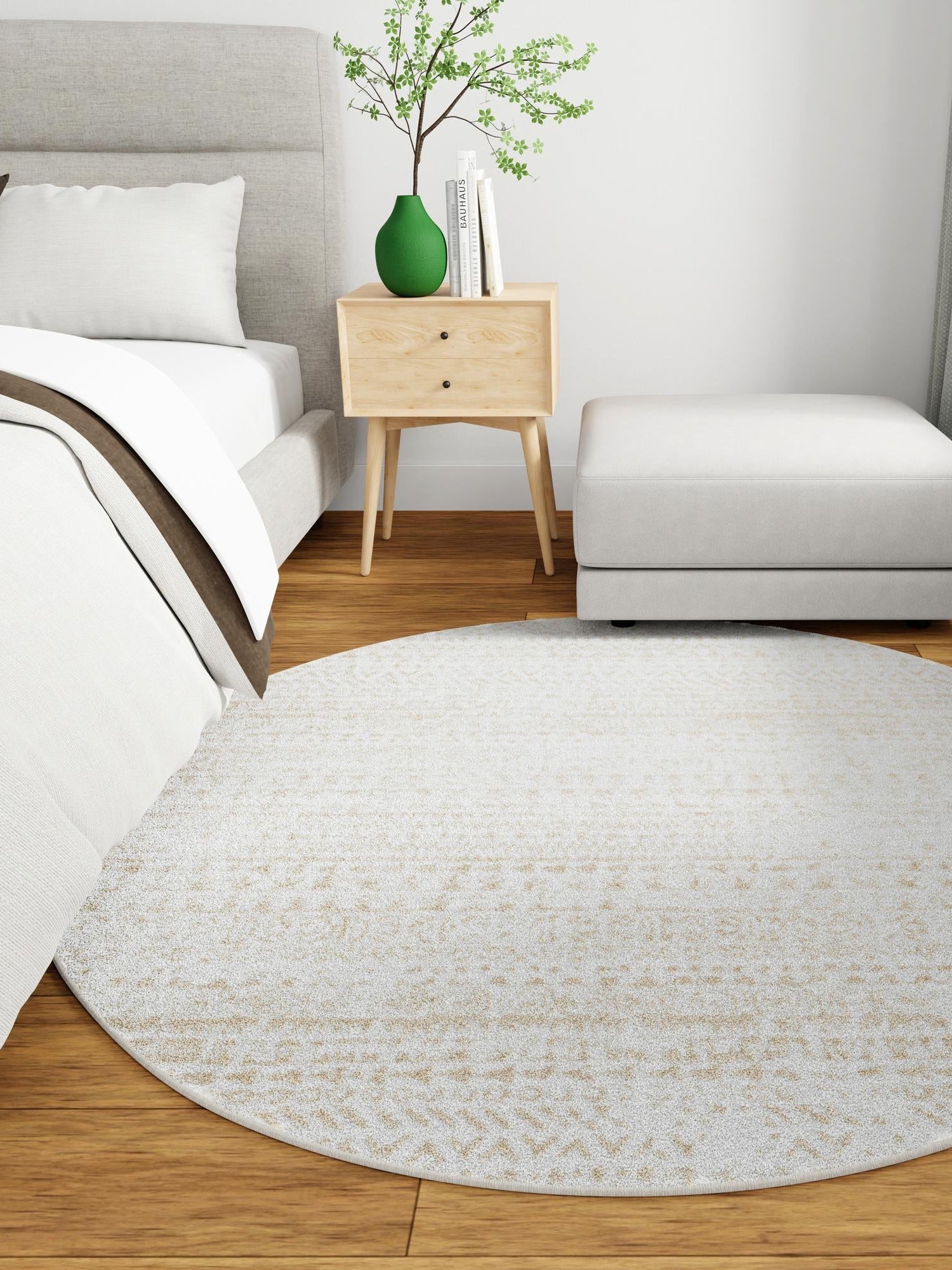 Snow White 7' 10 x 7' 10 Hermitage Round Area Rug 55% Polypropylene & 45% Polyester Easy Clean Stain-Resistant Carpet for Living, Office, Dorm Rooms for Sale at Rug Engine