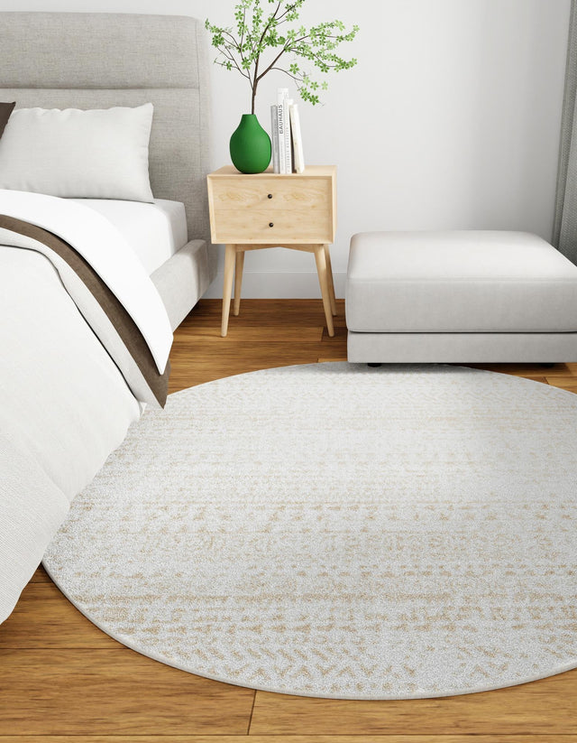 Snow White 7' 10 x 7' 10 Hermitage Round Area Rug 55% Polypropylene & 45% Polyester Easy Clean Stain-Resistant Carpet for Living, Office, Dorm Rooms for Sale at Rug Engine