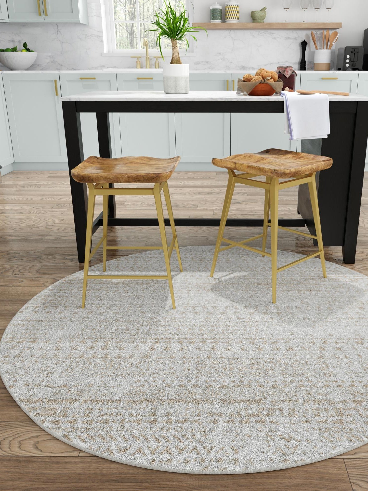 Snow White 6' x 6' Hermitage Round Area Rug 55% Polypropylene & 45% Polyester Easy Clean Stain-Resistant Carpet for Living, Office, Dorm Rooms for Sale at Rug Engine