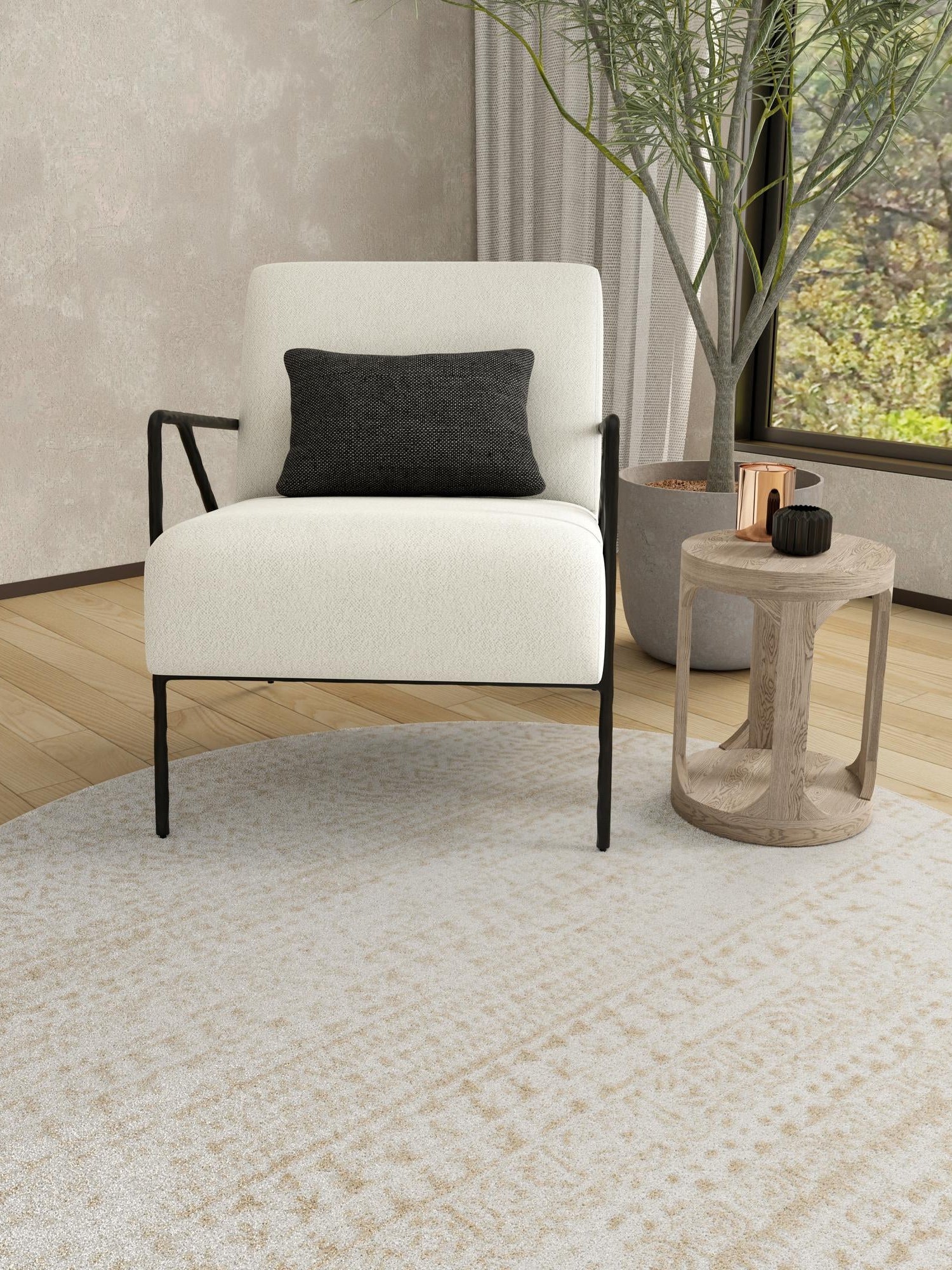 Snow White 6' x 6' Hermitage Round Area Rug 55% Polypropylene & 45% Polyester Easy Clean Stain-Resistant Carpet for Living, Office, Dorm Rooms for Sale at Rug Engine