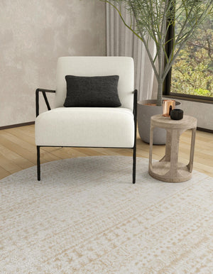 Snow White 6' x 6' Hermitage Round Area Rug 55% Polypropylene & 45% Polyester Easy Clean Stain-Resistant Carpet for Living, Office, Dorm Rooms for Sale at Rug Engine