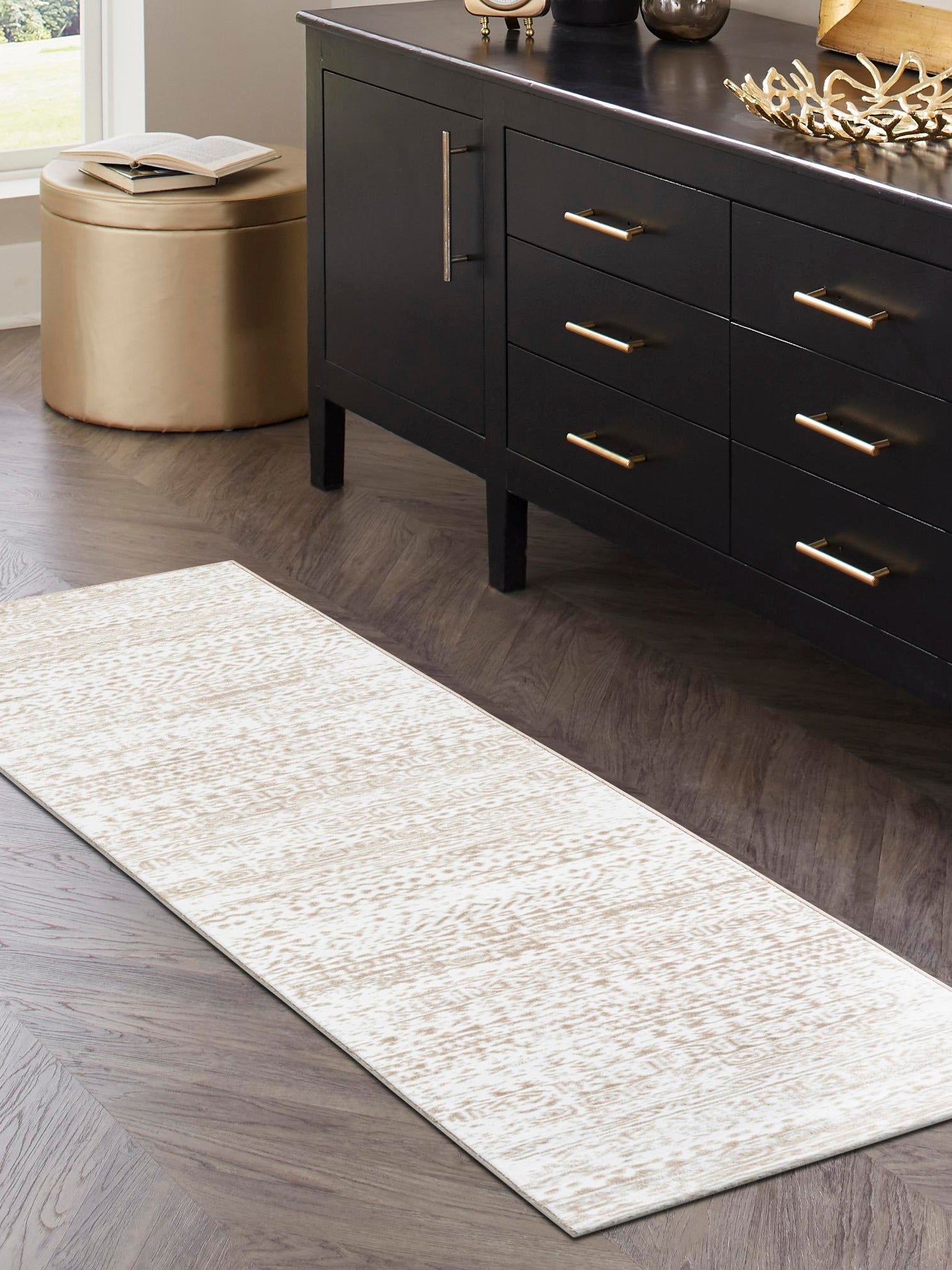 Snow White 2' x 5' Hermitage Runner Area Rug 55% Polypropylene & 45% Polyester Easy Clean Stain-Resistant Carpet for Living, Office, Dorm Rooms for Sale at Rug Engine