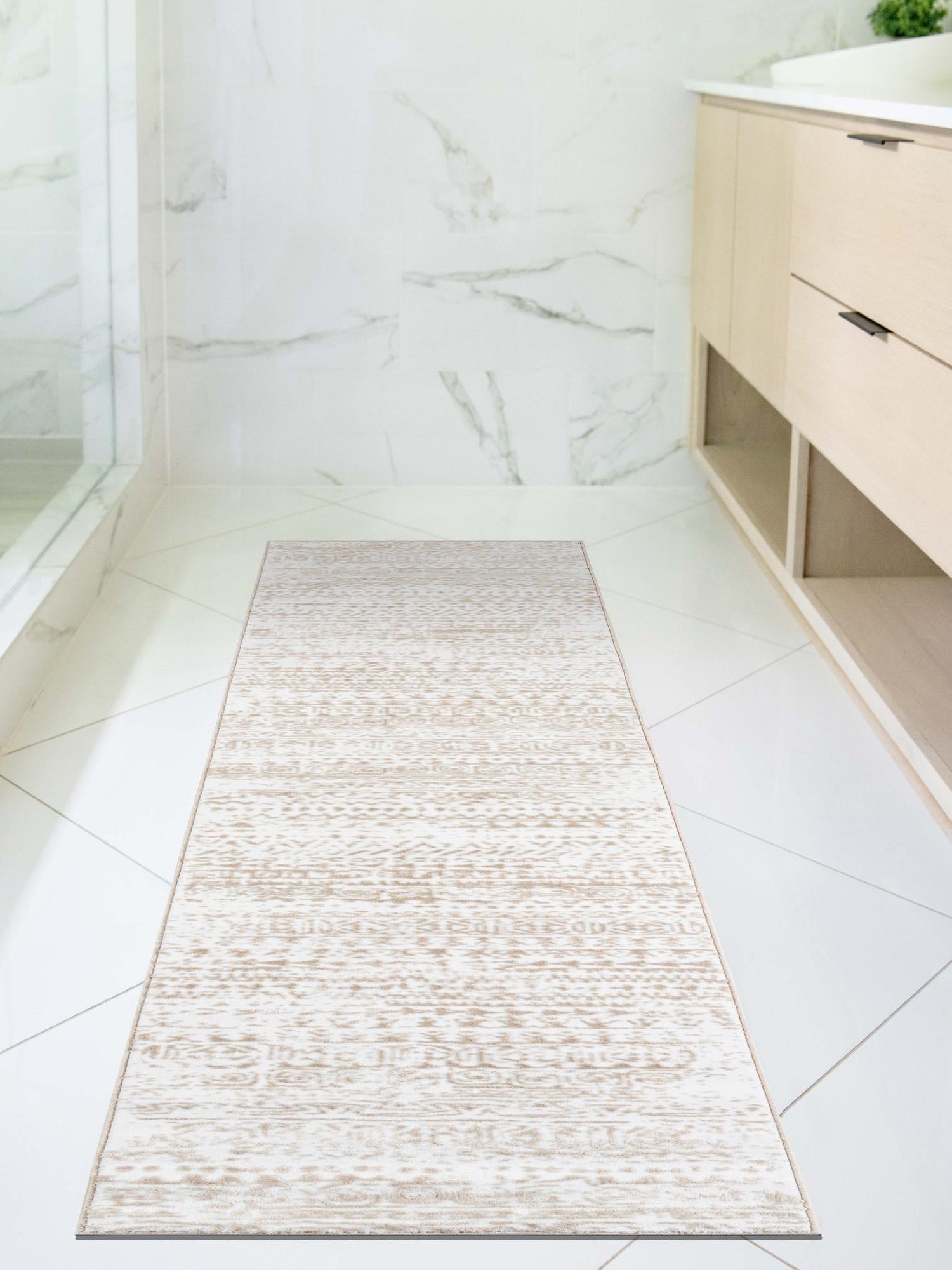 Snow White 2' x 8' Hermitage Runner Area Rug 55% Polypropylene & 45% Polyester Easy Clean Stain-Resistant Carpet for Living, Office, Dorm Rooms for Sale at Rug Engine