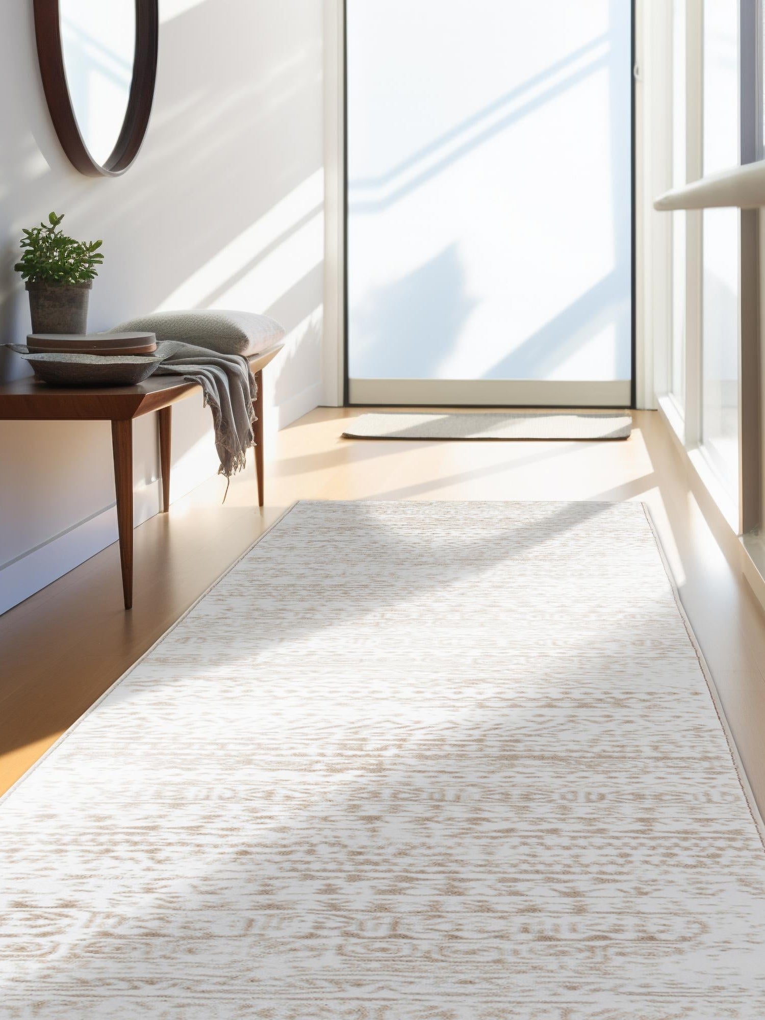 Snow White 2' x 7' Hermitage Runner Area Rug 55% Polypropylene & 45% Polyester Easy Clean Stain-Resistant Carpet for Living, Office, Dorm Rooms for Sale at Rug Engine