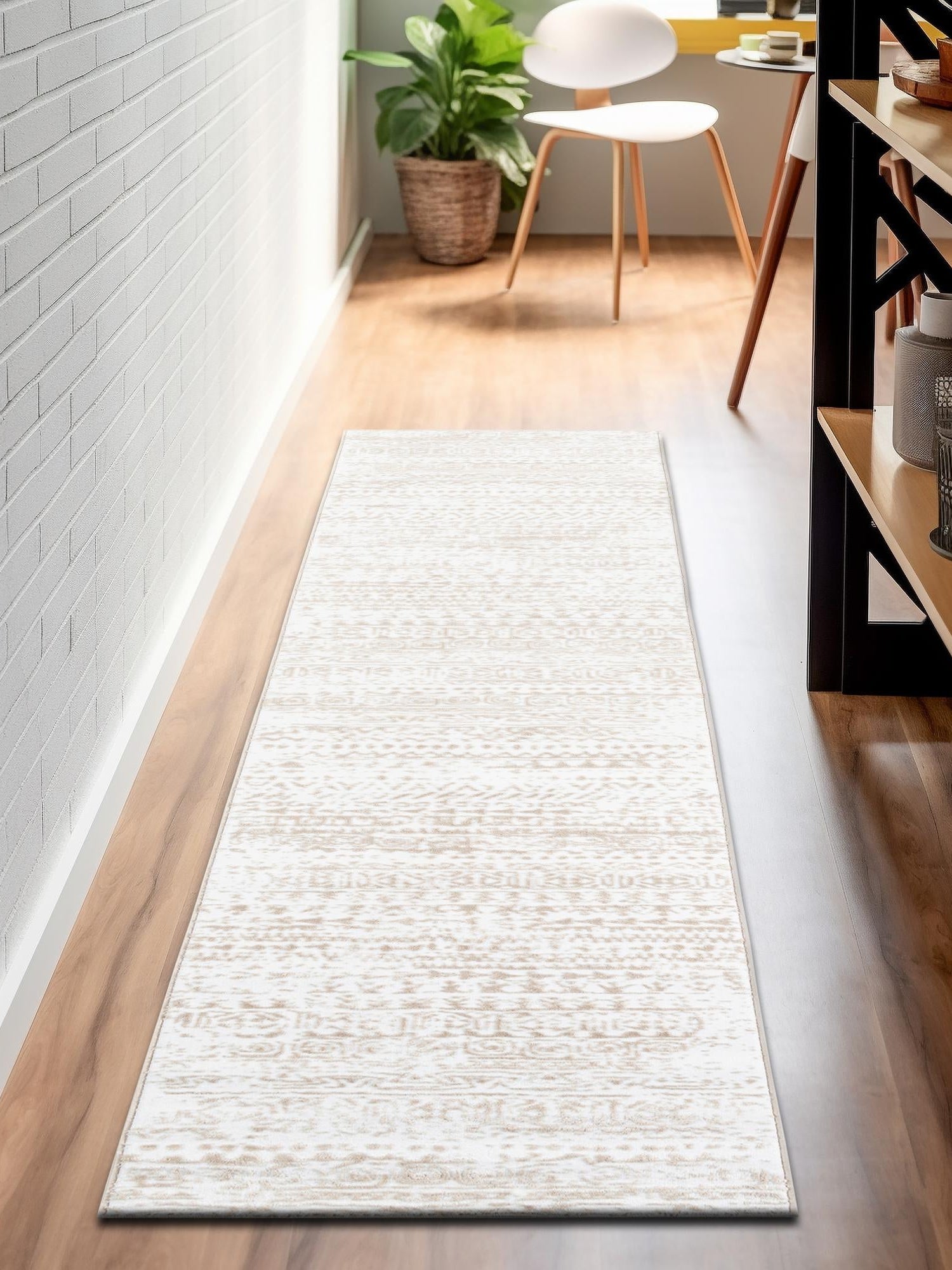 Snow White 2' x 6' Hermitage Runner Area Rug 55% Polypropylene & 45% Polyester Easy Clean Stain-Resistant Carpet for Living, Office, Dorm Rooms for Sale at Rug Engine