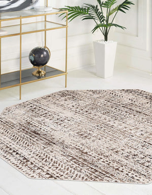 Chocolate Brown 7' 10 x 7' 10 Hermitage Octagon Area Rug 55% Polypropylene & 45% Polyester Easy Clean Stain-Resistant Carpet for Living, Office, Dorm Rooms for Sale at Rug Engine