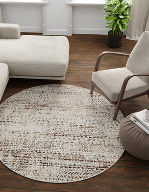 Chocolate Brown 7' 10 x 7' 10 Hermitage Round Area Rug 55% Polypropylene & 45% Polyester Easy Clean Stain-Resistant Carpet for Living, Office, Dorm Rooms for Sale at Rug Engine
