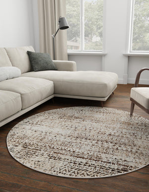 Chocolate Brown 6' x 6' Hermitage Round Area Rug 55% Polypropylene & 45% Polyester Easy Clean Stain-Resistant Carpet for Living, Office, Dorm Rooms for Sale at Rug Engine