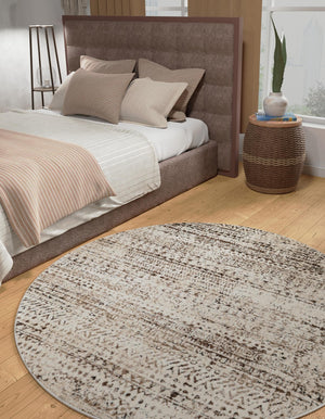 Chocolate Brown 7' 10 x 7' 10 Hermitage Round Area Rug 55% Polypropylene & 45% Polyester Easy Clean Stain-Resistant Carpet for Living, Office, Dorm Rooms for Sale at Rug Engine