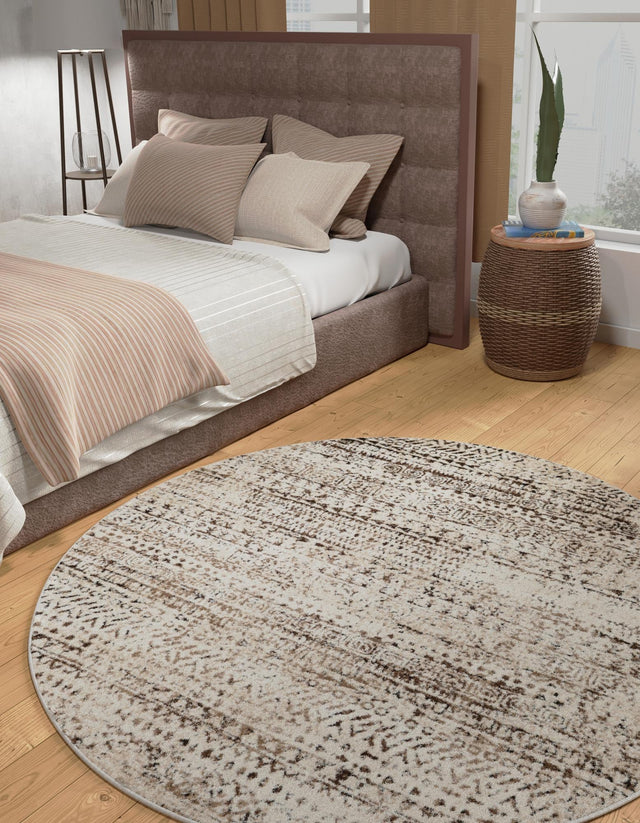 Chocolate Brown 7' 10 x 7' 10 Hermitage Round Area Rug 55% Polypropylene & 45% Polyester Easy Clean Stain-Resistant Carpet for Living, Office, Dorm Rooms for Sale at Rug Engine