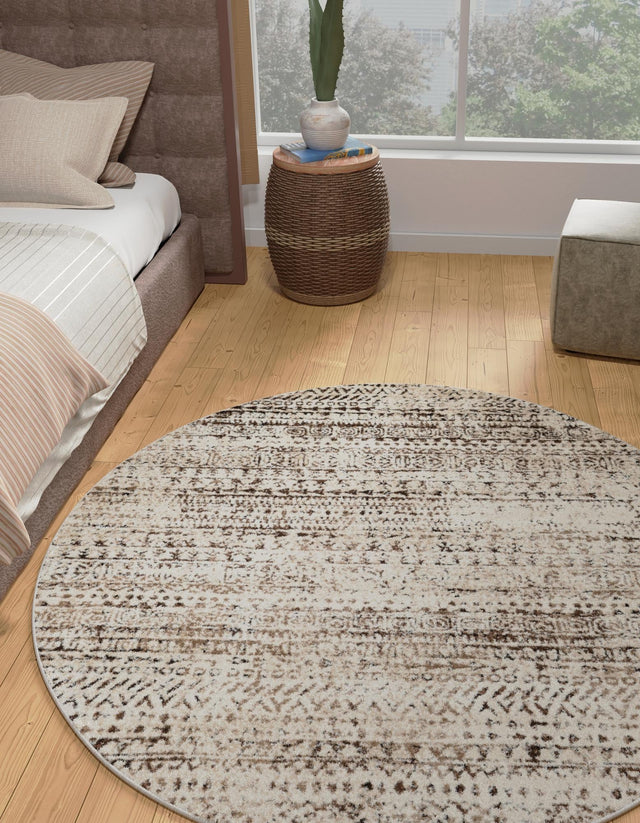 Chocolate Brown 5' 3 x 5' 3 Hermitage Round Area Rug 55% Polypropylene & 45% Polyester Easy Clean Stain-Resistant Carpet for Living, Office, Dorm Rooms for Sale at Rug Engine