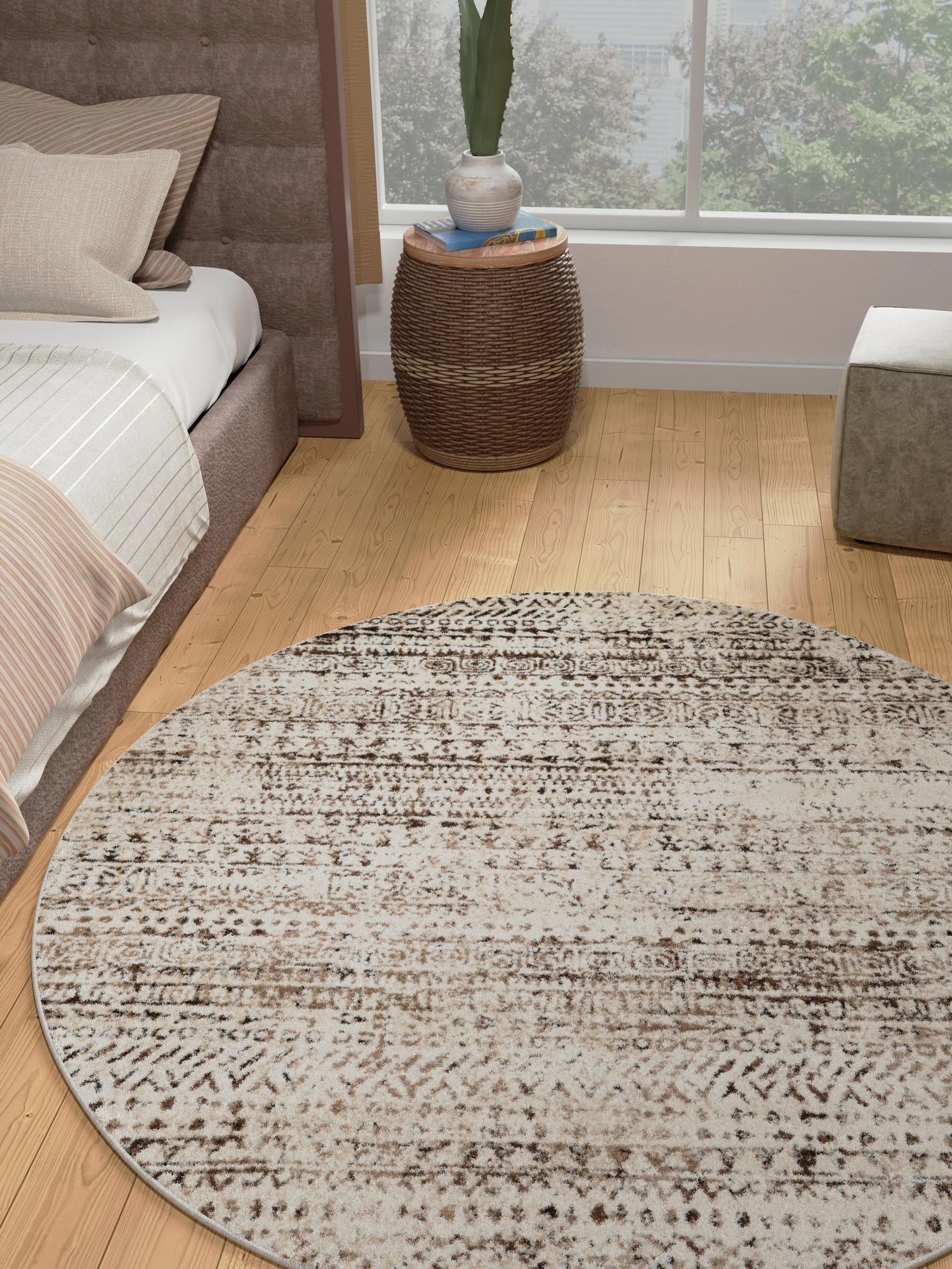 Chocolate Brown 4' x 4' Hermitage Round Area Rug 55% Polypropylene & 45% Polyester Easy Clean Stain-Resistant Carpet for Living, Office, Dorm Rooms for Sale at Rug Engine
