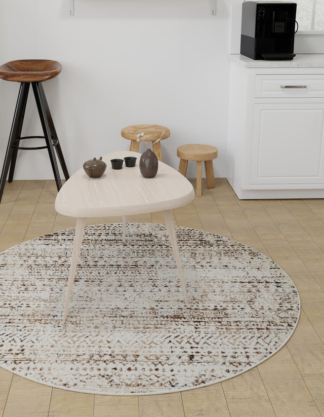 Chocolate Brown 6' x 6' Hermitage Round Area Rug 55% Polypropylene & 45% Polyester Easy Clean Stain-Resistant Carpet for Living, Office, Dorm Rooms for Sale at Rug Engine