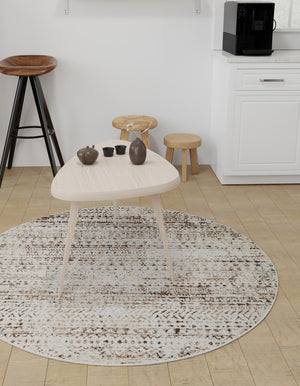 Chocolate Brown 4' x 4' Hermitage Round Area Rug 55% Polypropylene & 45% Polyester Easy Clean Stain-Resistant Carpet for Living, Office, Dorm Rooms for Sale at Rug Engine
