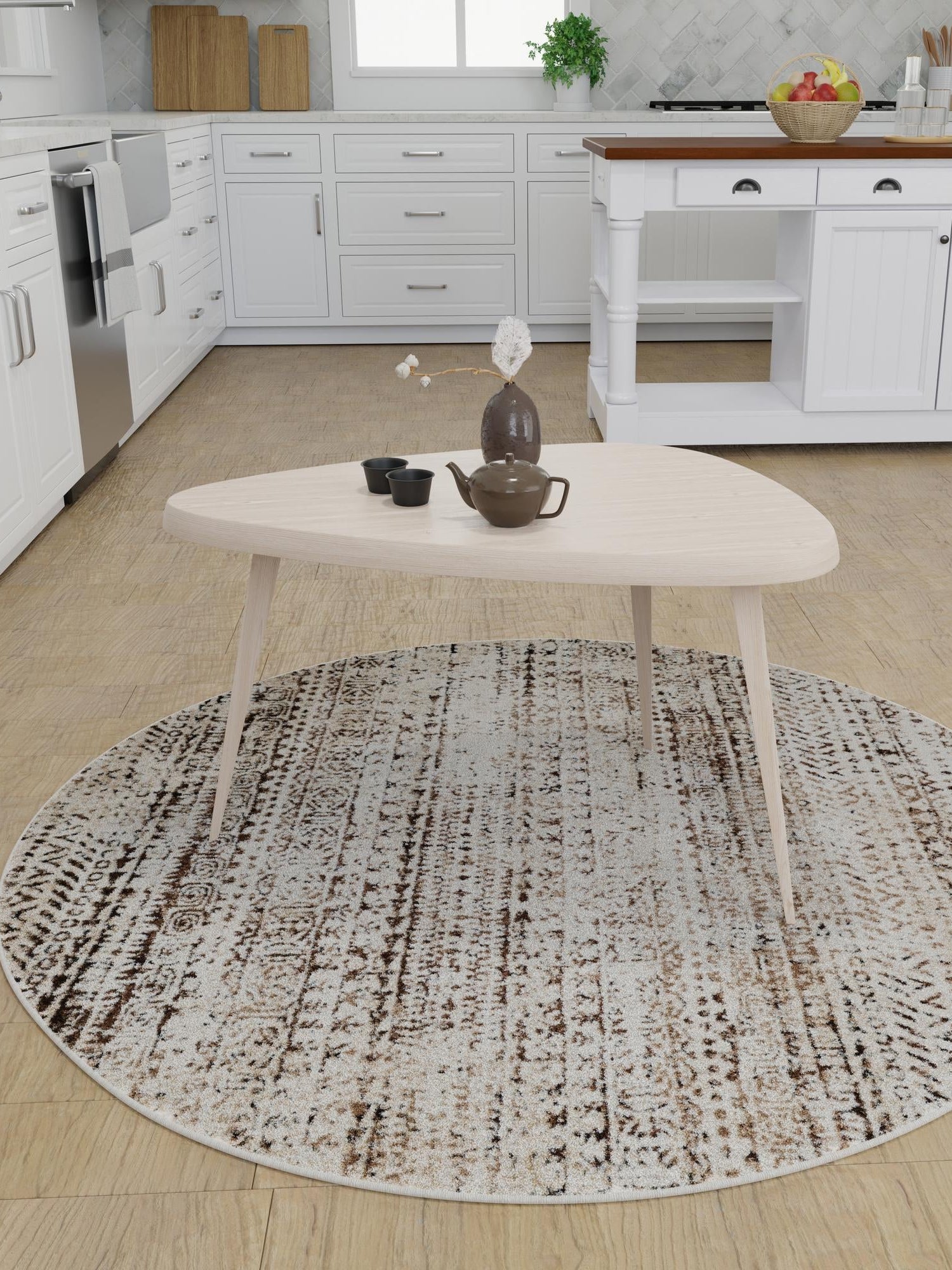 Chocolate Brown 7' 10 x 7' 10 Hermitage Round Area Rug 55% Polypropylene & 45% Polyester Easy Clean Stain-Resistant Carpet for Living, Office, Dorm Rooms for Sale at Rug Engine