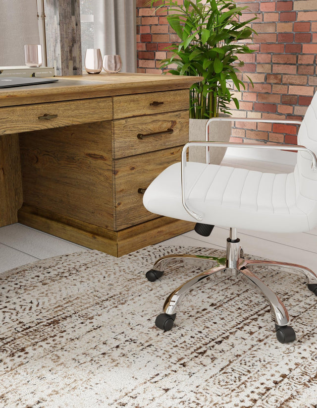 Chocolate Brown 7' 1 x 7' 1 Hermitage Round Area Rug 55% Polypropylene & 45% Polyester Easy Clean Stain-Resistant Carpet for Living, Office, Dorm Rooms for Sale at Rug Engine