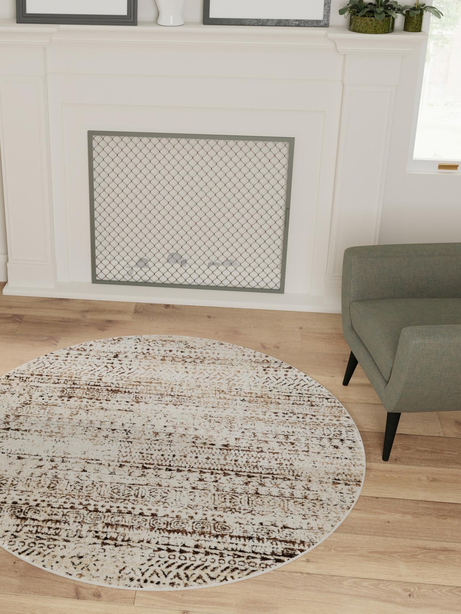 Chocolate Brown 5' 3 x 5' 3 Hermitage Round Area Rug 55% Polypropylene & 45% Polyester Easy Clean Stain-Resistant Carpet for Living, Office, Dorm Rooms for Sale at Rug Engine