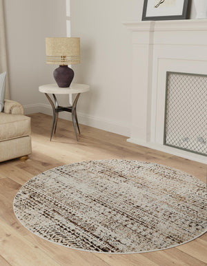 Chocolate Brown 7' 1 x 7' 1 Hermitage Round Area Rug 55% Polypropylene & 45% Polyester Easy Clean Stain-Resistant Carpet for Living, Office, Dorm Rooms for Sale at Rug Engine