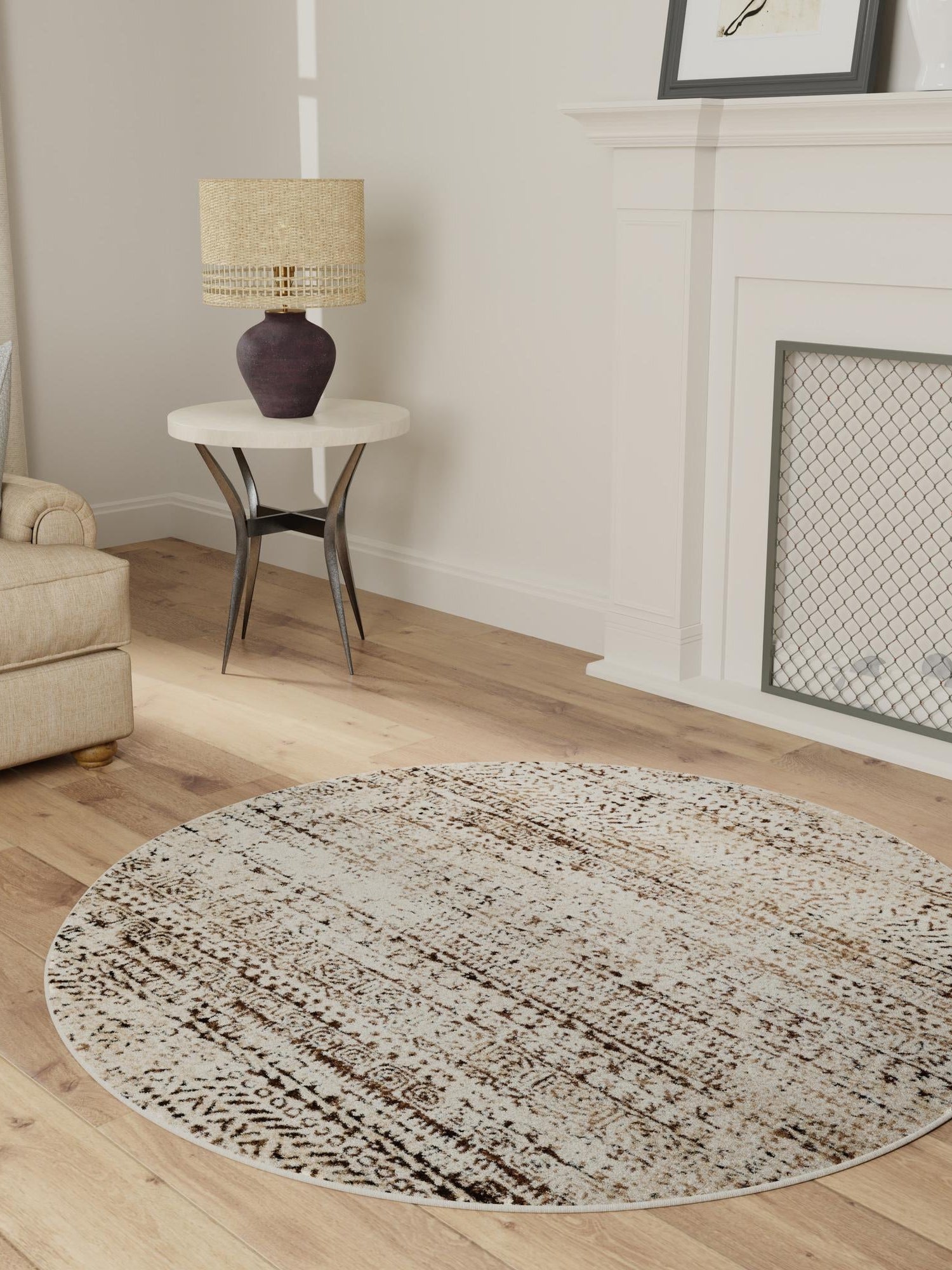 Chocolate Brown 7' 10 x 7' 10 Hermitage Round Area Rug 55% Polypropylene & 45% Polyester Easy Clean Stain-Resistant Carpet for Living, Office, Dorm Rooms for Sale at Rug Engine