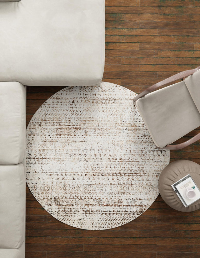 Chocolate Brown 7' 1 x 7' 1 Hermitage Round Area Rug 55% Polypropylene & 45% Polyester Easy Clean Stain-Resistant Carpet for Living, Office, Dorm Rooms for Sale at Rug Engine