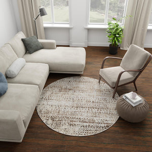 Chocolate Brown 7' 1 x 7' 1 Hermitage Round Area Rug 55% Polypropylene & 45% Polyester Easy Clean Stain-Resistant Carpet for Living, Office, Dorm Rooms for Sale at Rug Engine