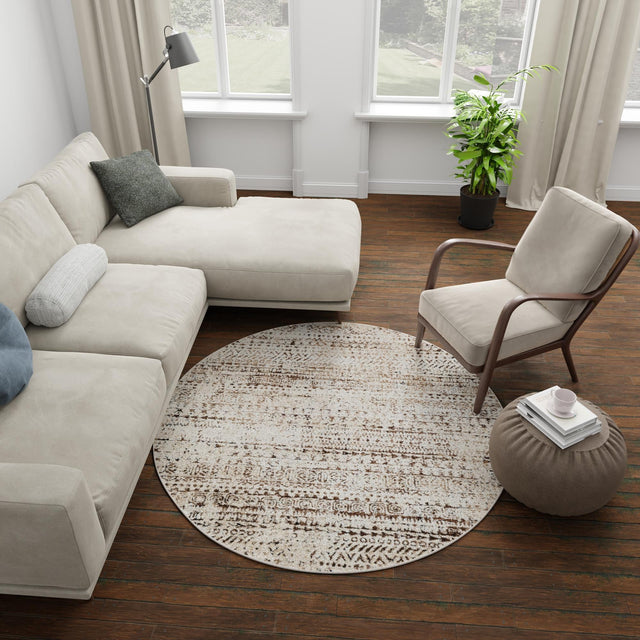 Chocolate Brown 7' 1 x 7' 1 Hermitage Round Area Rug 55% Polypropylene & 45% Polyester Easy Clean Stain-Resistant Carpet for Living, Office, Dorm Rooms for Sale at Rug Engine