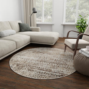 Chocolate Brown 7' 1 x 7' 1 Hermitage Round Area Rug 55% Polypropylene & 45% Polyester Easy Clean Stain-Resistant Carpet for Living, Office, Dorm Rooms for Sale at Rug Engine