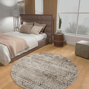 Chocolate Brown 7' 1 x 7' 1 Hermitage Round Area Rug 55% Polypropylene & 45% Polyester Easy Clean Stain-Resistant Carpet for Living, Office, Dorm Rooms for Sale at Rug Engine