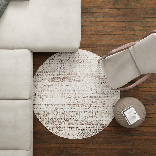 Chocolate Brown 7' 1 x 7' 1 Hermitage Round Area Rug 55% Polypropylene & 45% Polyester Easy Clean Stain-Resistant Carpet for Living, Office, Dorm Rooms for Sale at Rug Engine