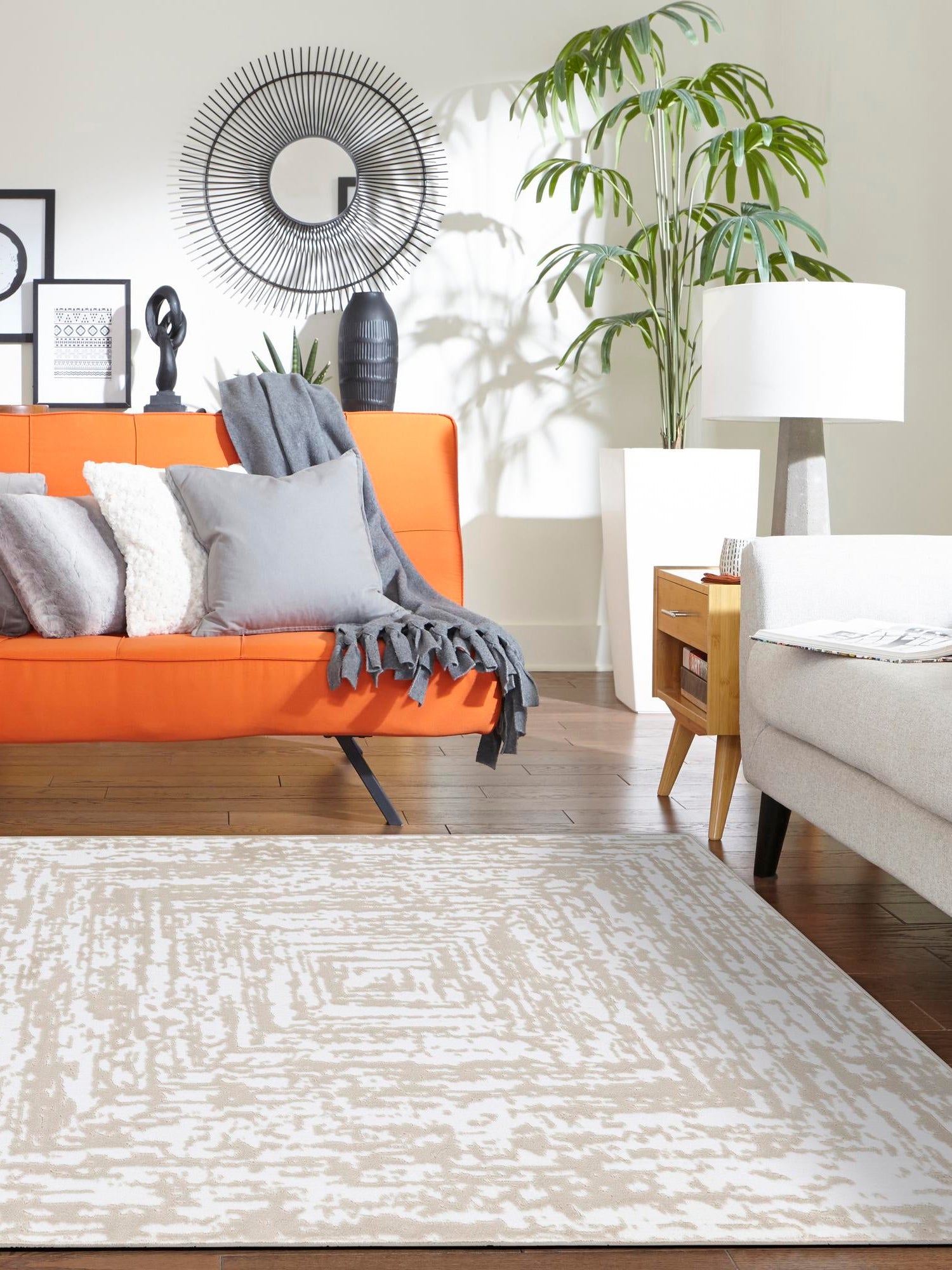 White Bone 7' x 10' Hermitage Rectangle Area Rug 55% Polypropylene & 45% Polyester Easy Clean Stain-Resistant Carpet for Living, Office, Dorm Rooms for Sale at Rug Engine