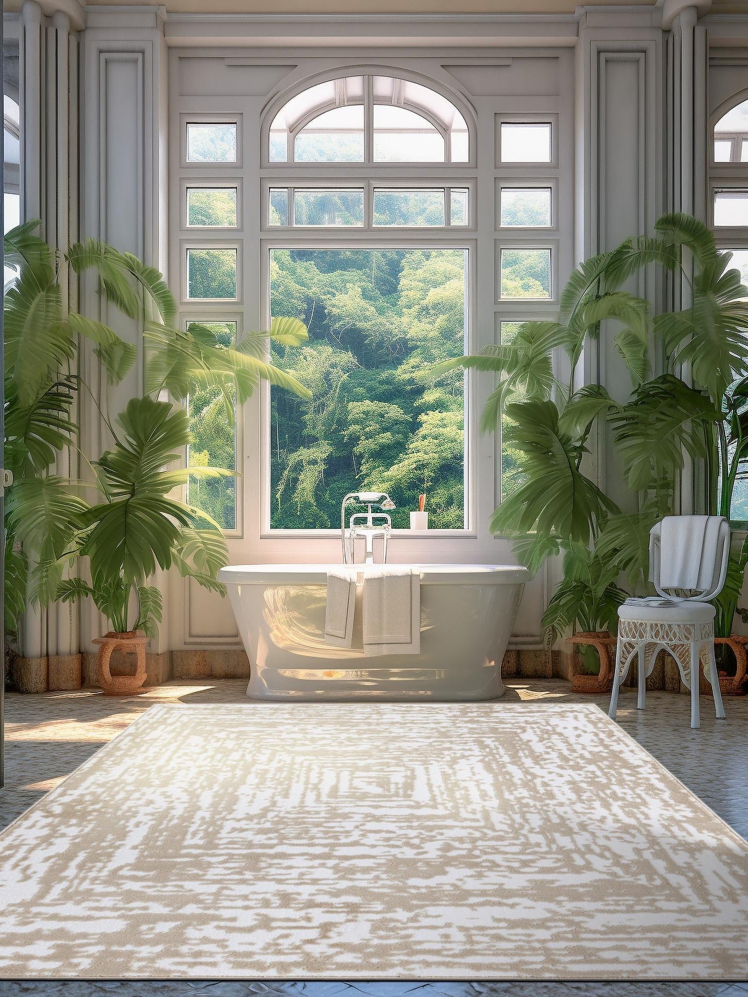 White Bone 7' 10 x 11' 6 Hermitage Rectangle Area Rug 55% Polypropylene & 45% Polyester Easy Clean Stain-Resistant Carpet for Living, Office, Dorm Rooms for Sale at Rug Engine