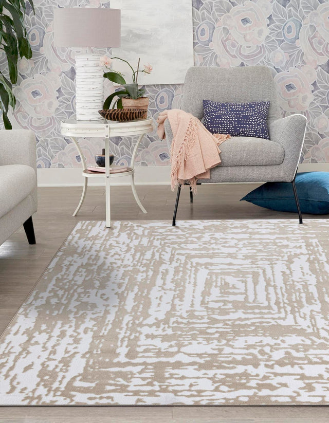White Bone 10' 8 x 10' 8 Hermitage Square Area Rug 55% Polypropylene & 45% Polyester Easy Clean Stain-Resistant Carpet for Living, Office, Dorm Rooms for Sale at Rug Engine