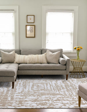 White Bone 3' 3 x 3' 3 Hermitage Square Area Rug 55% Polypropylene & 45% Polyester Easy Clean Stain-Resistant Carpet for Living, Office, Dorm Rooms for Sale at Rug Engine