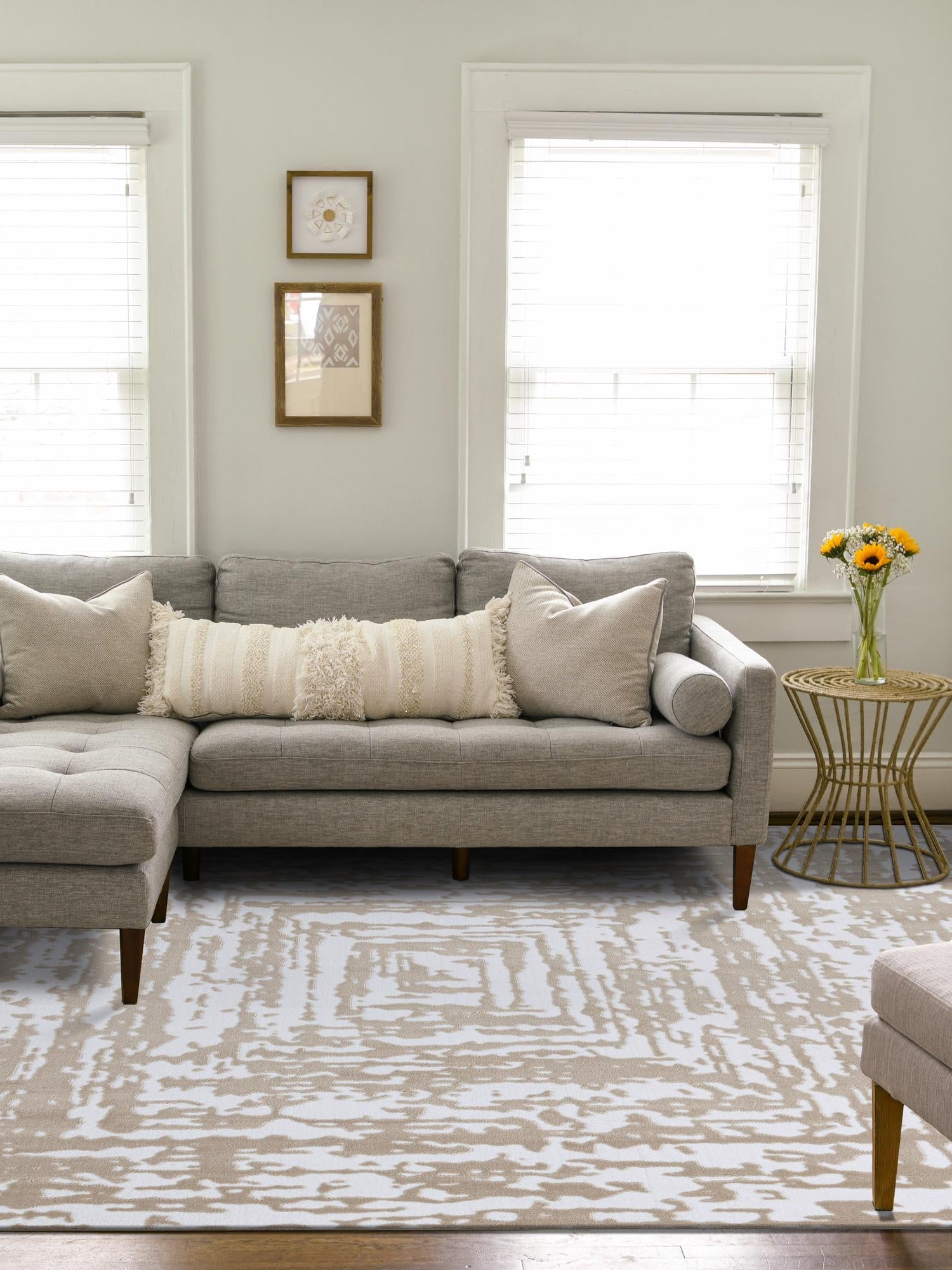 White Bone 10' 8 x 10' 8 Hermitage Square Area Rug 55% Polypropylene & 45% Polyester Easy Clean Stain-Resistant Carpet for Living, Office, Dorm Rooms for Sale at Rug Engine