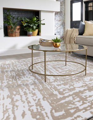 White Bone 7' 10 x 7' 10 Hermitage Square Area Rug 55% Polypropylene & 45% Polyester Easy Clean Stain-Resistant Carpet for Living, Office, Dorm Rooms for Sale at Rug Engine