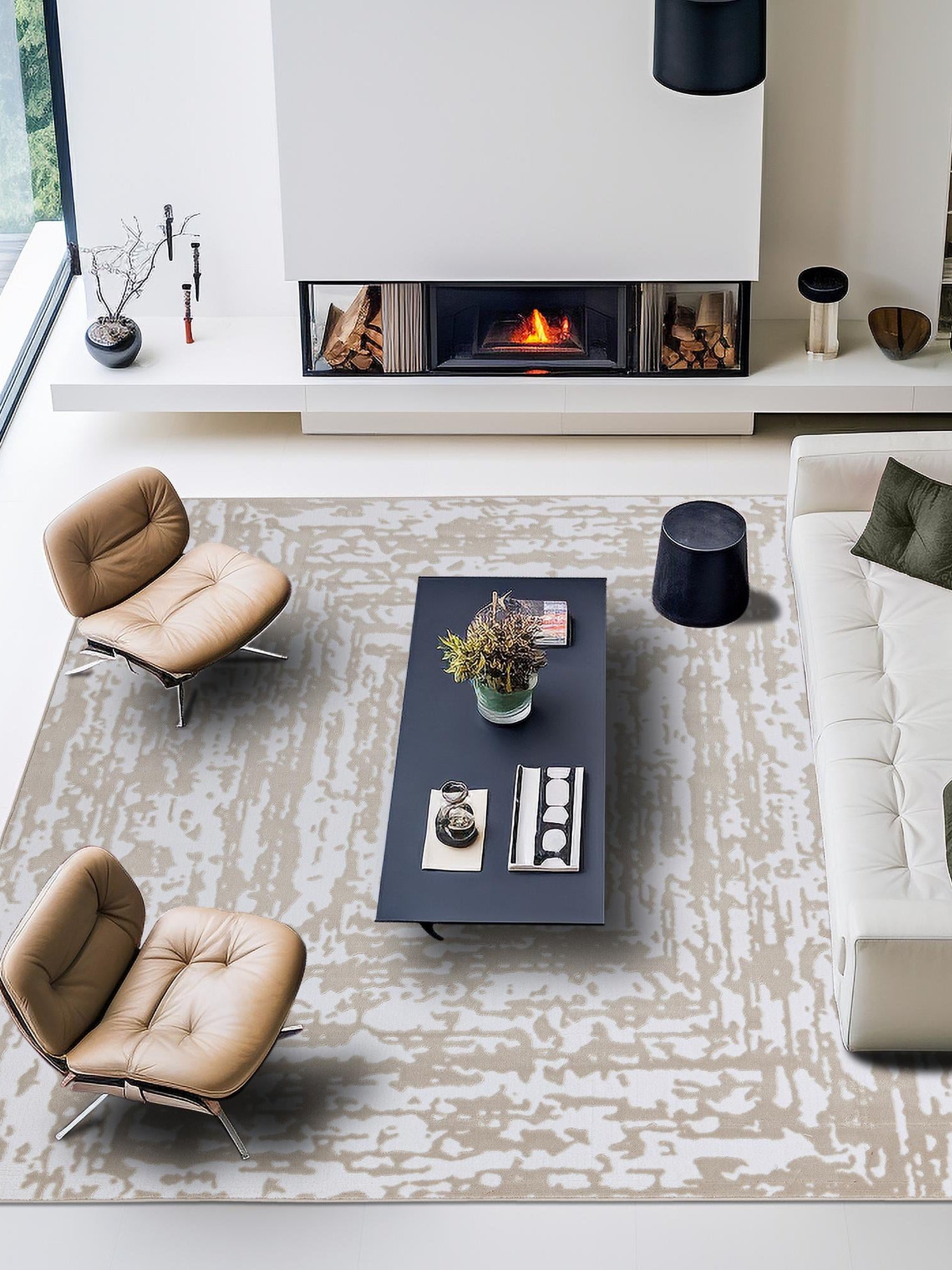 White Bone 10' 8 x 10' 8 Hermitage Square Area Rug 55% Polypropylene & 45% Polyester Easy Clean Stain-Resistant Carpet for Living, Office, Dorm Rooms for Sale at Rug Engine